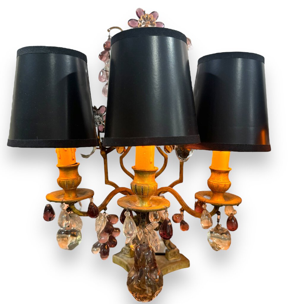Pair of Maison Bagues Bronze Lamps / Girandoles w/ Murano Crystal Fruits 15" tall