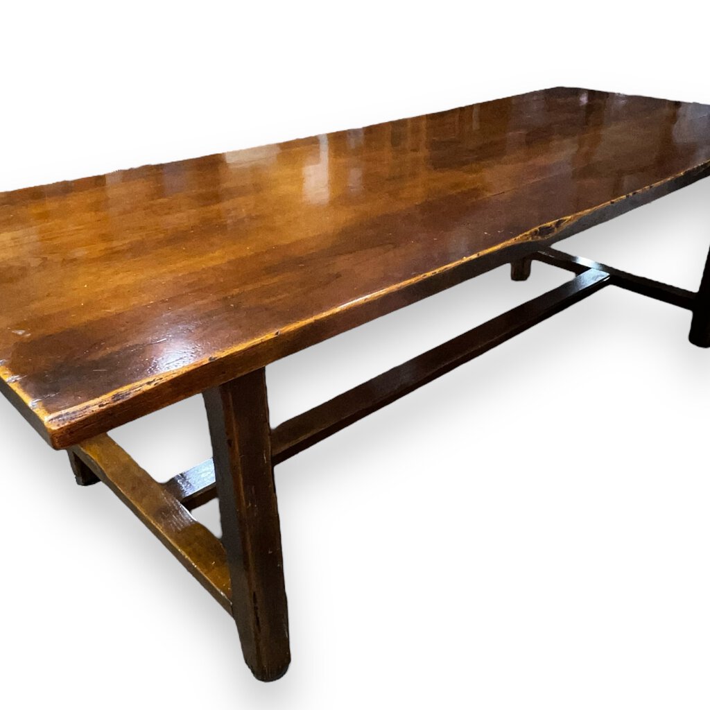 European Solid Wood Rustic Dining Table w/ 8 Carved Dining Chairs w/ Rush Seating 98Lx39Wx30H