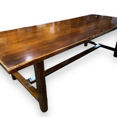 European Solid Wood Rustic Dining Table w/ 8 Carved Dining Chairs w/ Rush Seating 98Lx39Wx30H