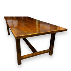 European Solid Wood Rustic Dining Table w/ 8 Carved Dining Chairs w/ Rush Seating 98Lx39Wx30H
