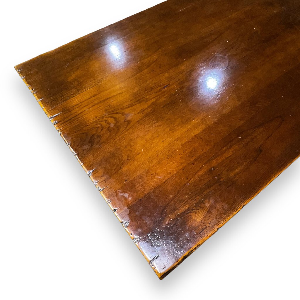 European Solid Wood Rustic Dining Table w/ 8 Carved Dining Chairs w/ Rush Seating 98Lx39Wx30H