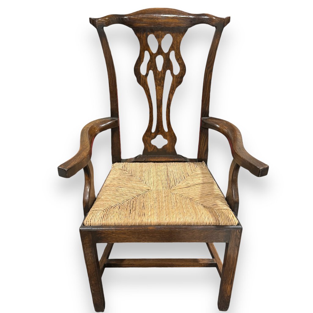 European Solid Wood Rustic Dining Table w/ 8 Carved Dining Chairs w/ Rush Seating 98Lx39Wx30H