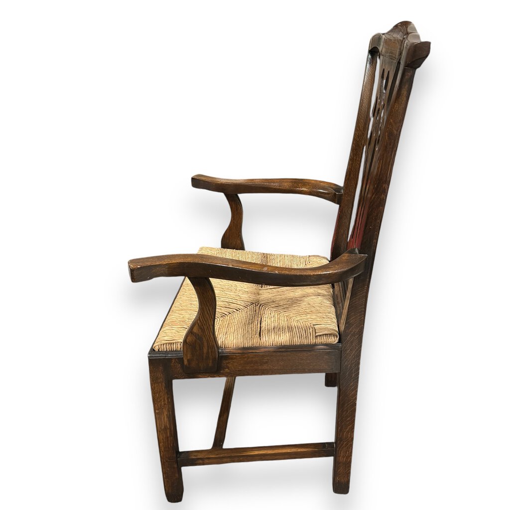 European Solid Wood Rustic Dining Table w/ 8 Carved Dining Chairs w/ Rush Seating 98Lx39Wx30H
