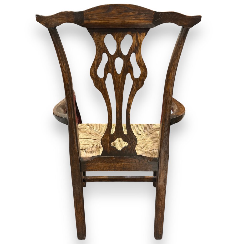 European Solid Wood Rustic Dining Table w/ 8 Carved Dining Chairs w/ Rush Seating 98Lx39Wx30H