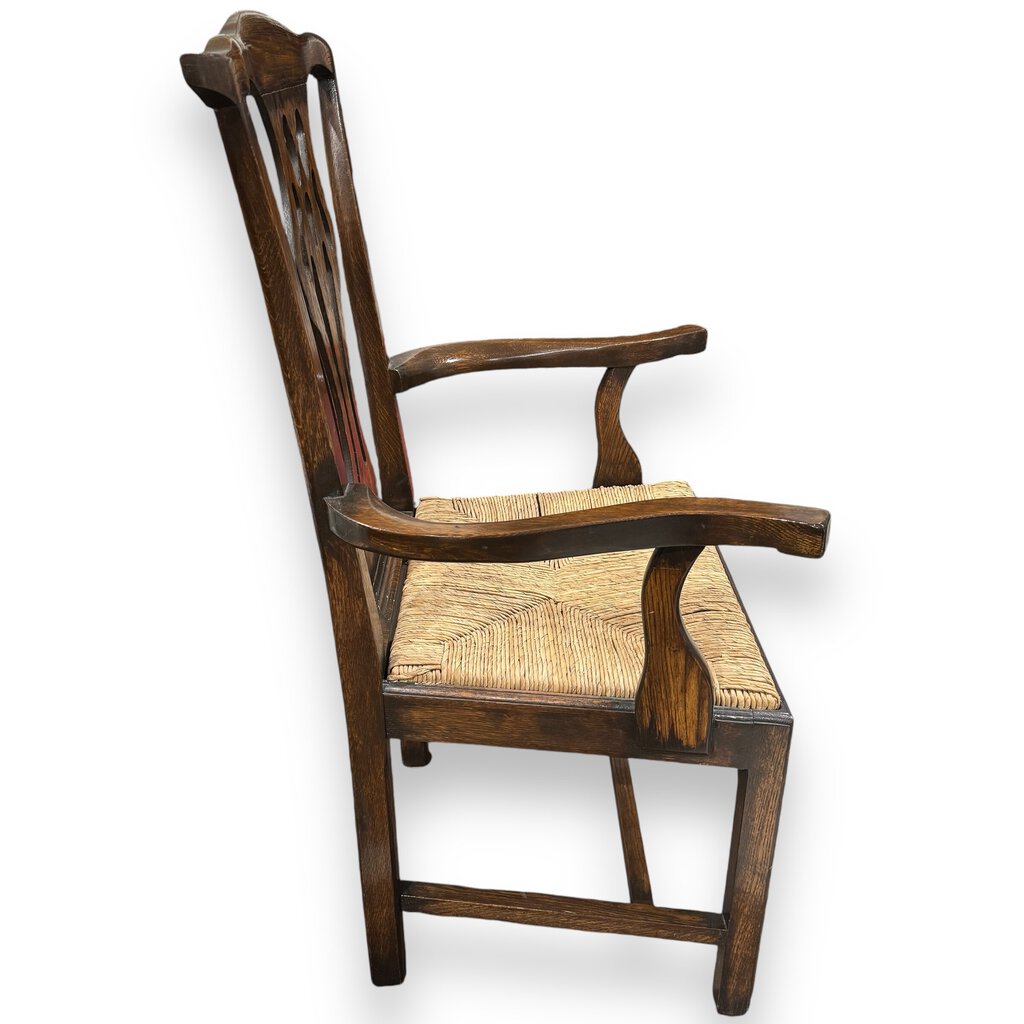 European Solid Wood Rustic Dining Table w/ 8 Carved Dining Chairs w/ Rush Seating 98Lx39Wx30H