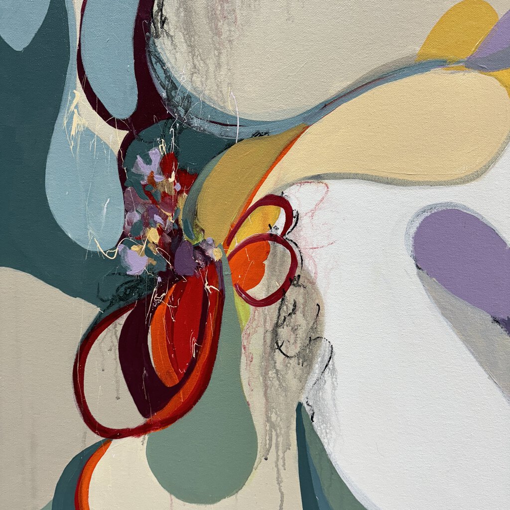 "The Magic Chase" by: American Modernist Abstract Expressionist Barbara Krumpp Acrilic on Canvas 2018 48Lx60H