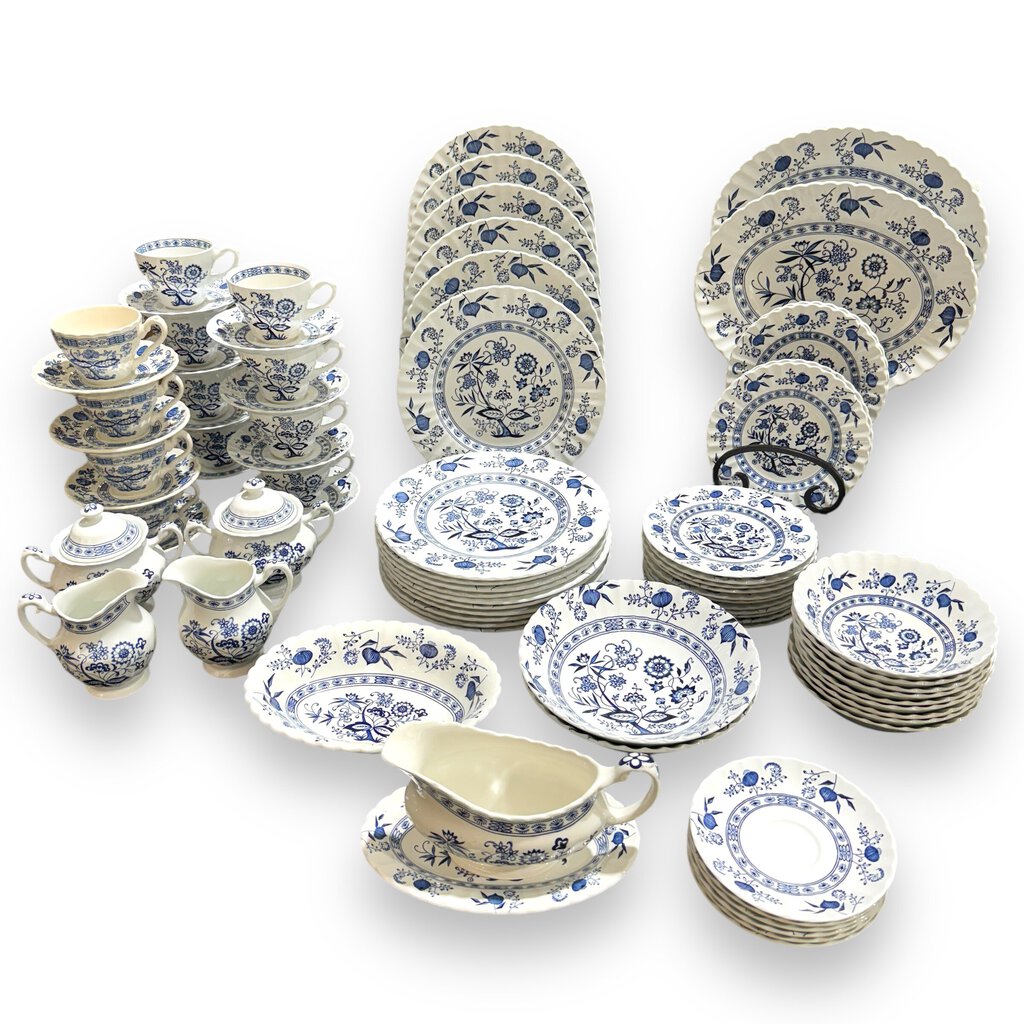 80pc Vintage Set of Blue Nordic by Johnson Brothers Blue Onion & Floral Pattern