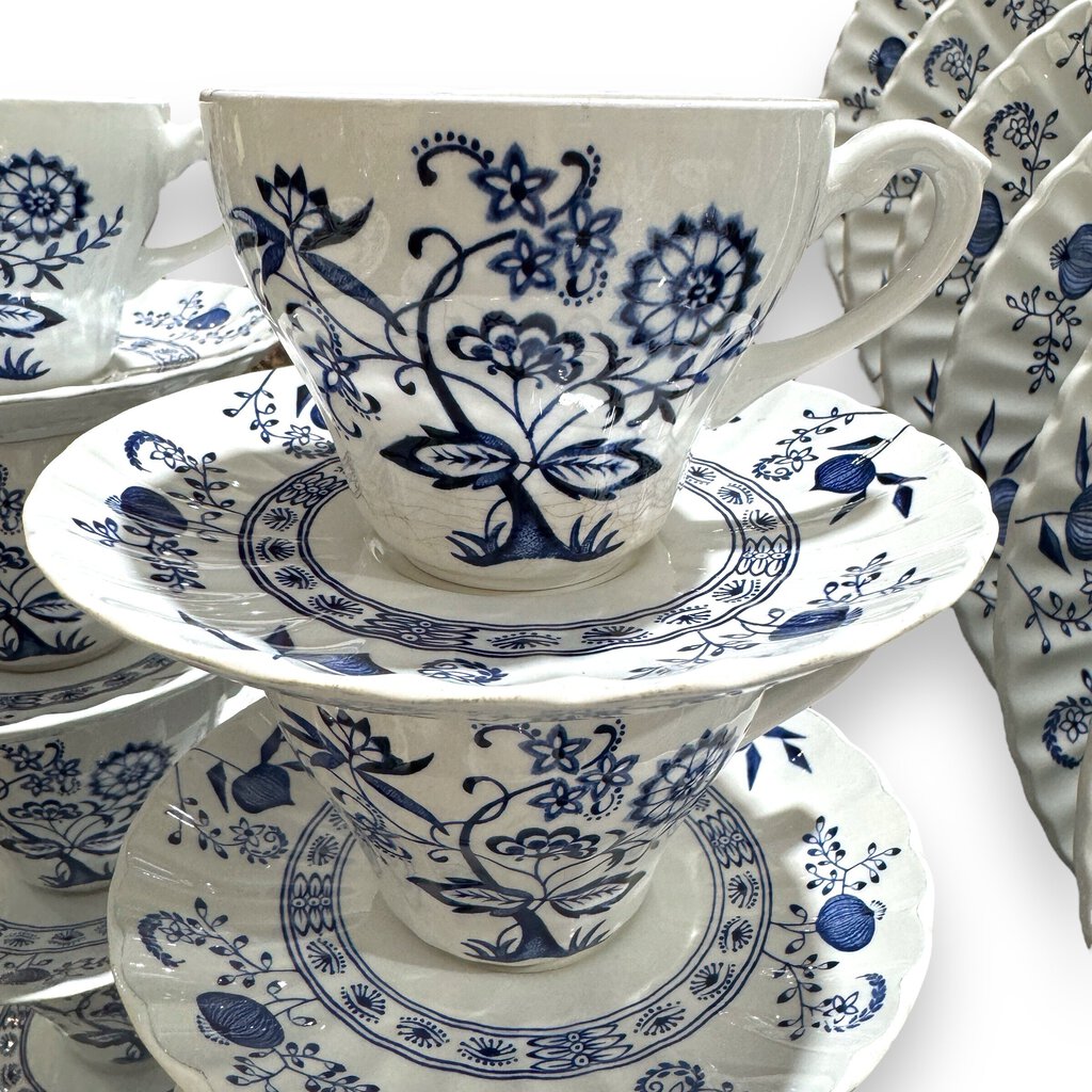 80pc Vintage Set of Blue Nordic by Johnson Brothers Blue Onion & Floral Pattern