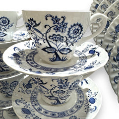 80pc Vintage Set of Blue Nordic by Johnson Brothers Blue Onion & Floral Pattern