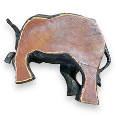 Bronze Elephant Statue Laying Down Leather Base 14lx10Wx7H