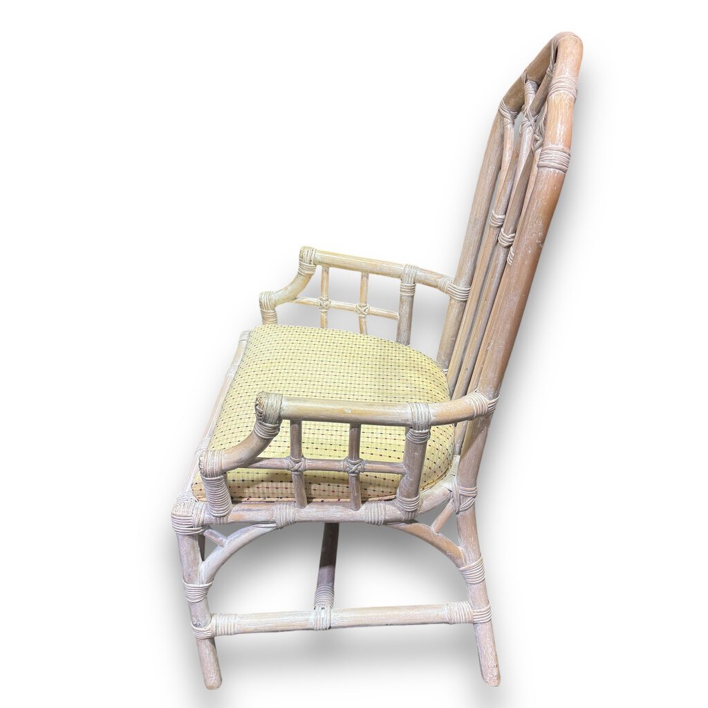 1970s Vintage Henry Link Whitewash Rattan Bamboo Dining Chairs- Set of 6 w/ Removable Back Cushions
