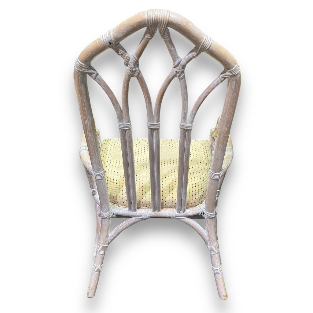 1970s Vintage Henry Link Whitewash Rattan Bamboo Dining Chairs- Set of 6 w/ Removable Back Cushions