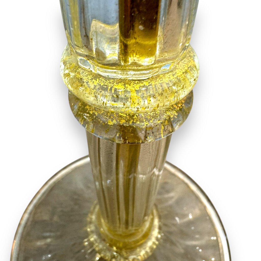 Midcentury Murano Barovier & Toso Flowers Shades, on Blown Glass Lamp Bases Infused w/ 24k Gold Fleck 11"Wx17"H (Lamps newly rewired for USA use)