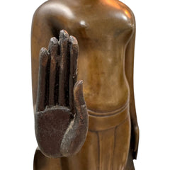 17th Century Thailand Ayutthaya Period Copper Alloy Crowned Buddha Standing on Pedestal 22.5" tall