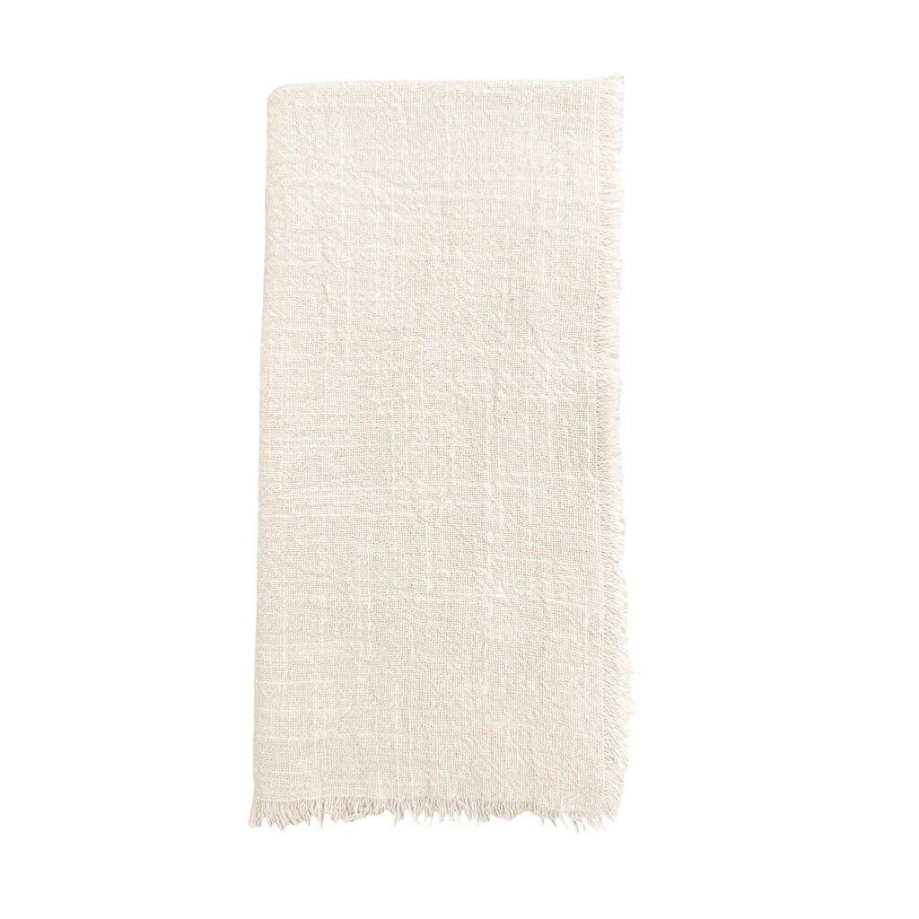 Ivory Cotton Gauze Fringe Napkins- Set of 4