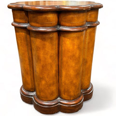 Maitland-Smith Leather--Wrapped Scalloped Wooden Side Table w/ Inside Storage 24Lx24Wx2H