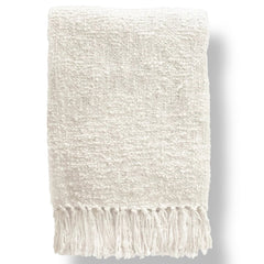Cozy Cotton White Boucle Fringe Throw 50"x70"