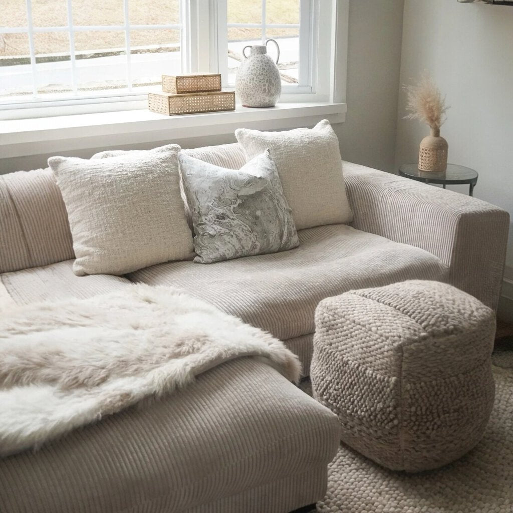 Cozy Cotton White Boucle Cover w/ Down Pillow 20x20 PAIR