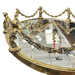 Hollywood Regency Vintage Vanity Mirror Tray w. Cameo Post & Chain 19Lx11Wx3H