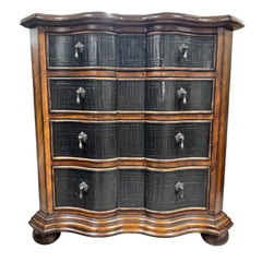 Ethan Allen Lucca Serpentine Nightstand Chest of Drawers w/ Crackle Black Lacquer Finish 34Lx17Wx34H