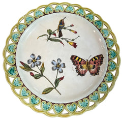 Antique Circa 1874 Wedgwood Majolica Humming Bird & Butterfly Plate 9D