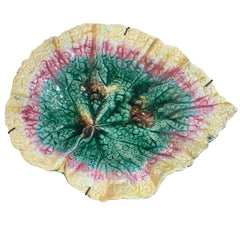 Antique Majolica Pink & Green Etruscan Begonia Leaf Dish 9Lx7W