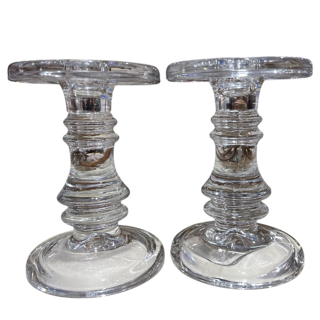 Pair of Glass Candle Stick Holders 6"H X 4"W