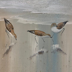Mid-Century Seascape Ocean Shore Sand Piper Birds by: Herman Biemann (1930-2015) 31"x16"