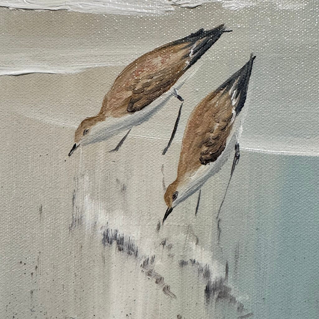 Mid-Century Seascape Ocean Shore Sand Piper Birds by: Herman Biemann (1930-2015) 31"x16"