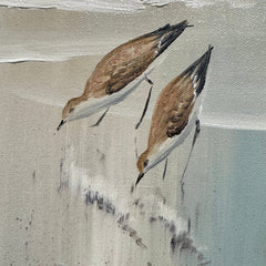 Mid-Century Seascape Ocean Shore Sand Piper Birds by: Herman Biemann (1930-2015) 31"x16"