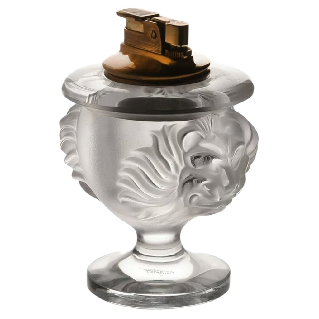 Lalique1970's Crystal Lions Smoker Set w/ Lighter and Cigarette Holder 5" tall