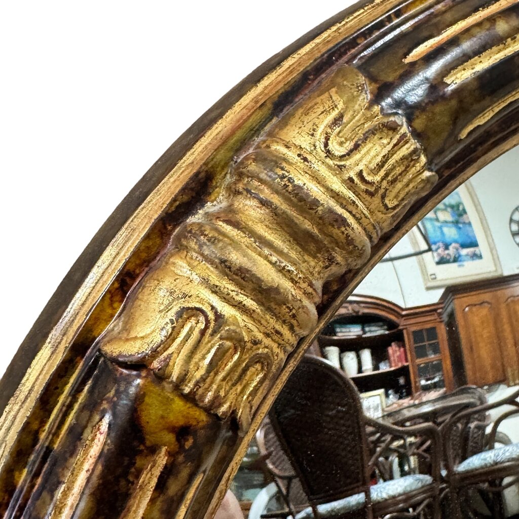 22" Round Maitland-Smith Gold Gilt Wooden Mirror