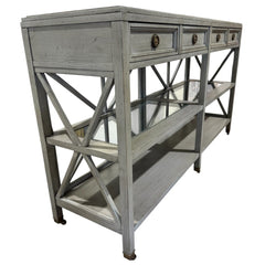 Hickory White Solid Wood Console Table on Brass Casters Custom Color- French Blue Made in USA 60Lx16Wx34H