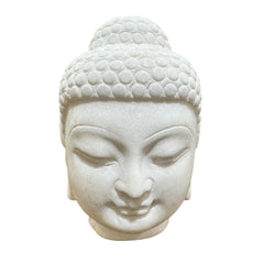 Chinese Oriental White Marble Stone Carved Buddha Head Figure