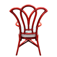 Coral Lacquered Rattan Chair w/ White Upholstered Seat 22Lx21Wx32H