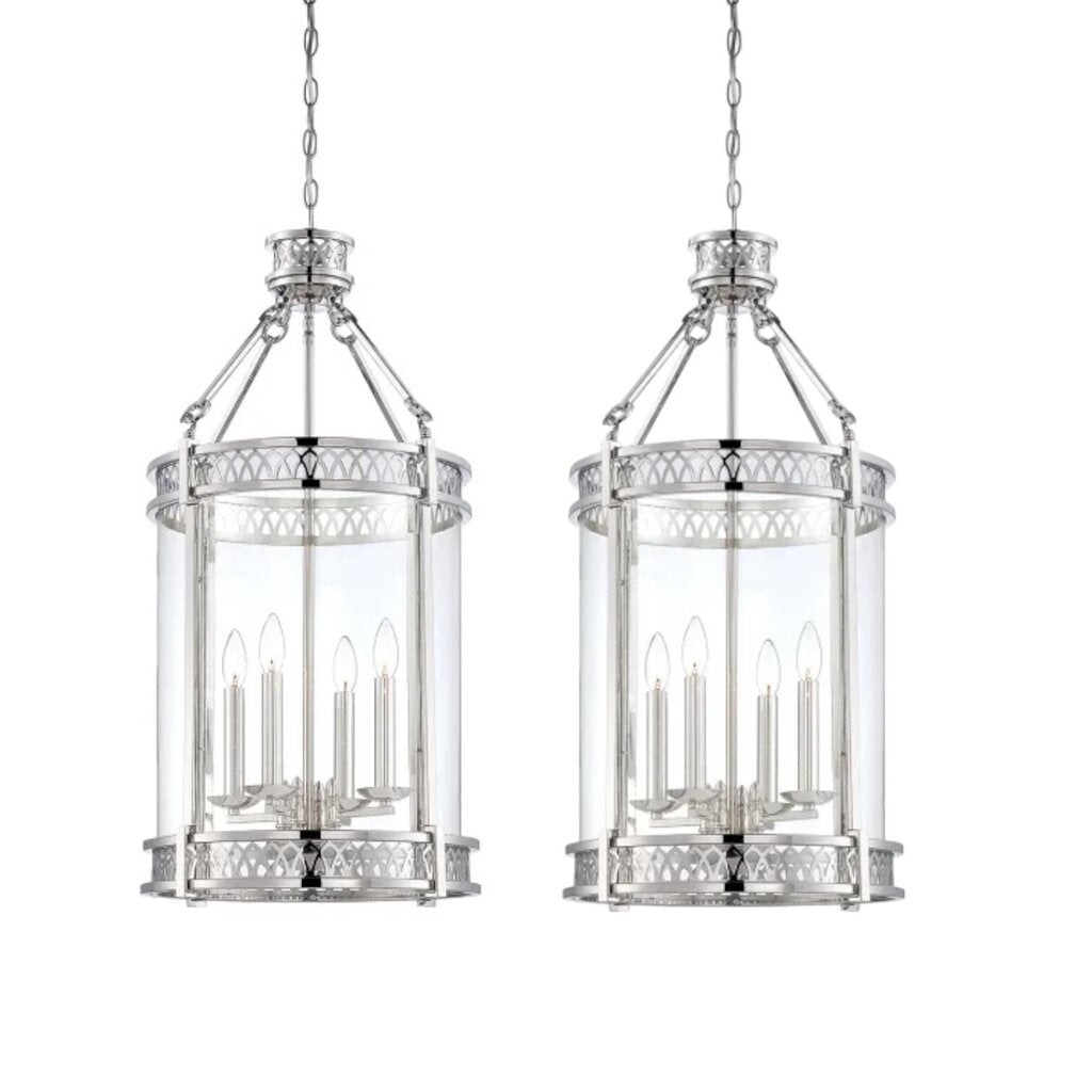 Pair of Savoy House Coronado 4 Light Chrome Pendant Chandeliers 17Wx32H