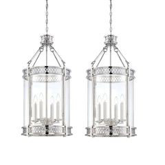 Pair of Savoy House Coronado 4 Light Chrome Pendant Chandeliers 17Wx32H