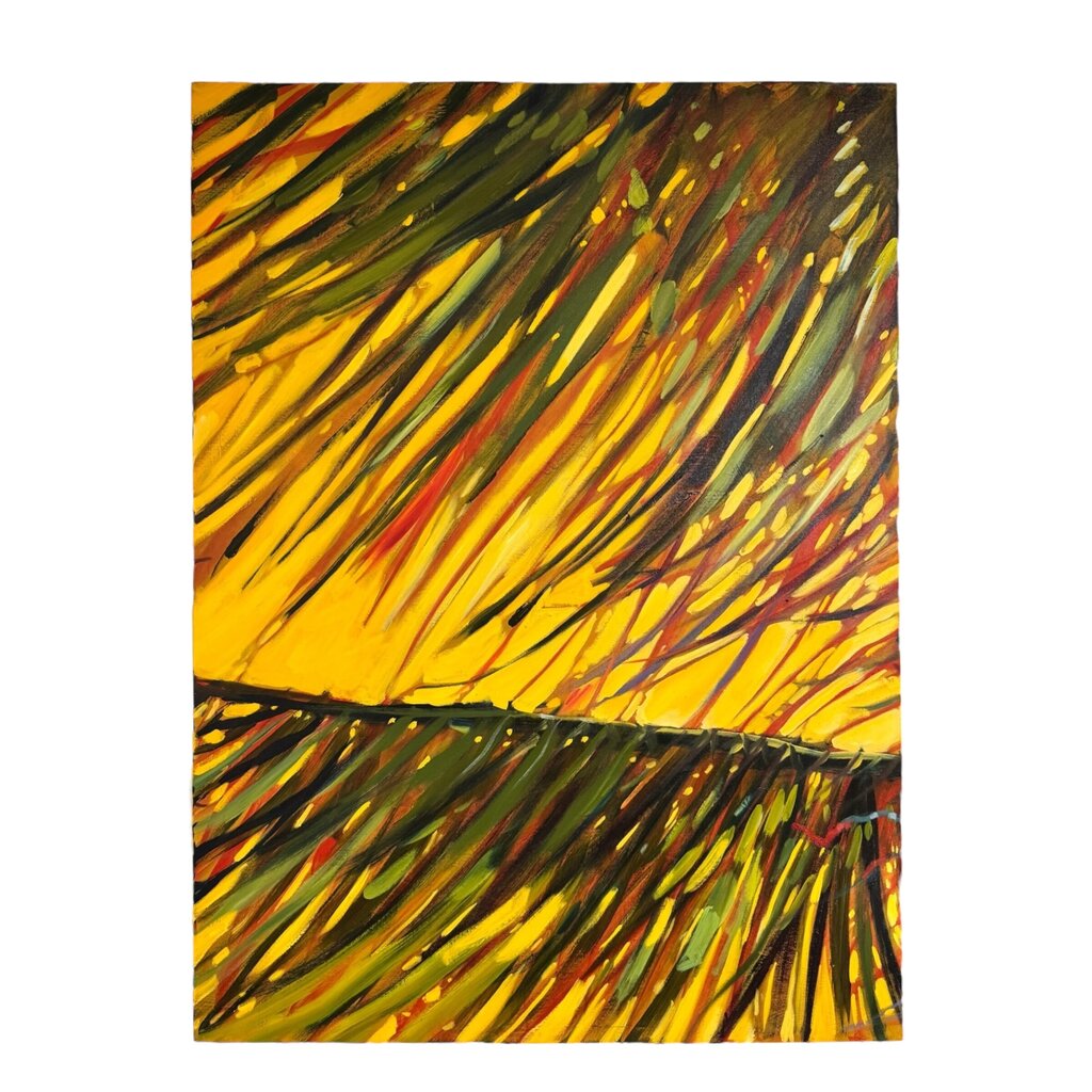3 Panel Hawaiian Coconut Palm Tree Triptych Oil on Canvas by Listed Hawaiian Impressionists Artist Darrell Hill (1941-2013) each panel 37Lx47H (9.25')