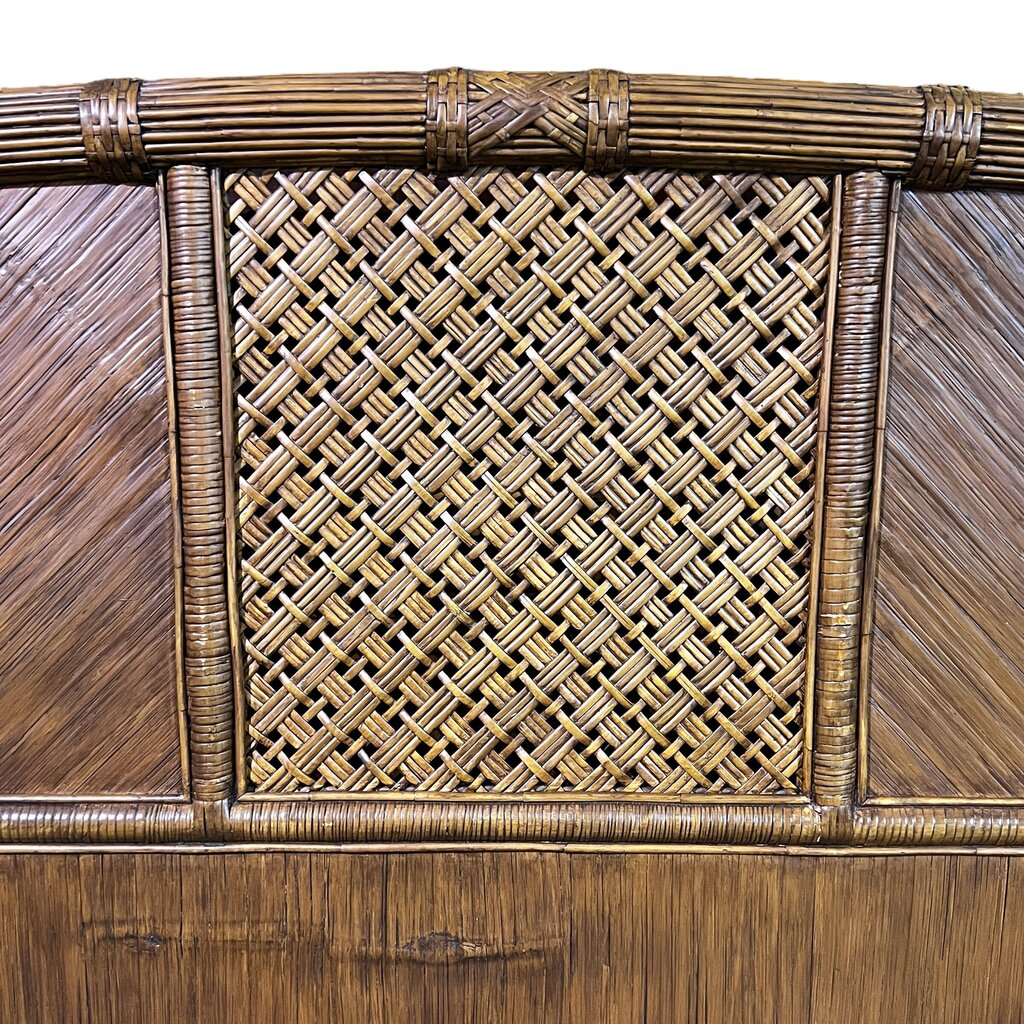 Bamboo Rattan Arched King Panel Headboard w/ Gold Pineapple Finials 84Lx56H