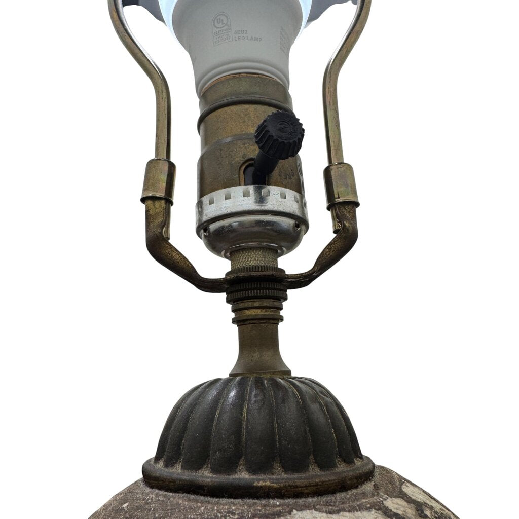 Antique Italian Majolica Pottery Lamp w/ Face Handles & Lemons w/ Leaves 12Wx26H (shade not included)