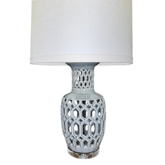 Pair of Regency Glazed Ceramic Urn Lamps w/ Crystal Base & Linen Shades 29"H