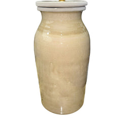 Pair of Glazed Terra-cotta Pottery Lidded Jar Lamps w/ Shades 30" tall