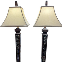 Pair of Mirror & Ebony Obelisk Style Buffet Lamps 12Wx42H