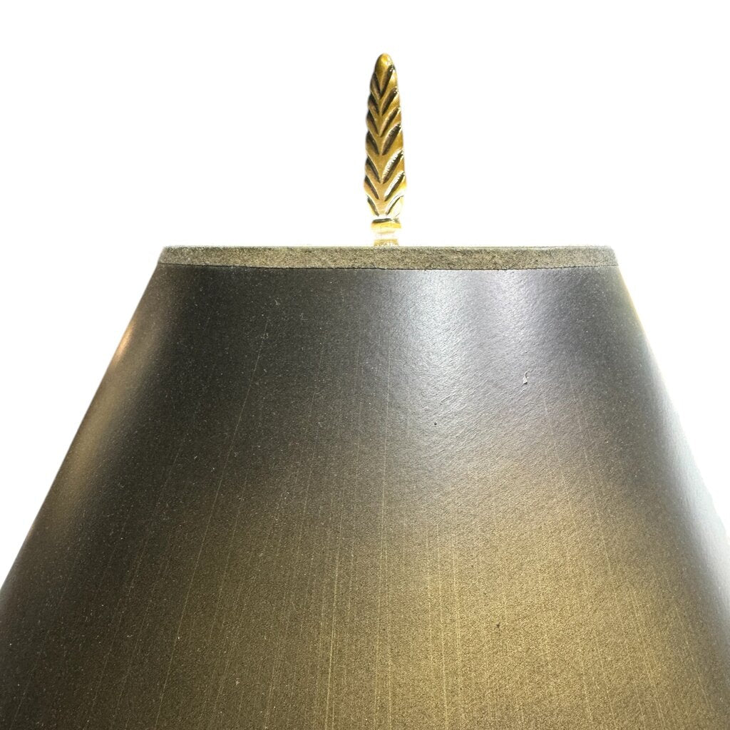 Pair of Gold & Green Palm Tree Table Lamps w/ Black/Gold Shades 33" tall