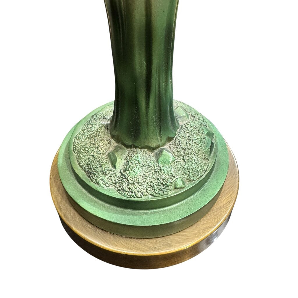 Pair of Gold & Green Palm Tree Table Lamps w/ Black/Gold Shades 33" tall
