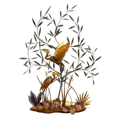 Custom Copper Wall Art by: Florida Artist Bill Squires Crane Birds in Lake w/ Bamboo 48"Wx67"H
