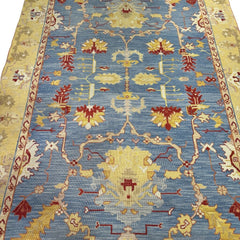 Hand Knotted Soumak Luxury Wool Rug Provincial Blue/Golden Yellow Reversible 9'6"Lx6'2"W