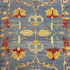 Hand Knotted Soumak Luxury Wool Rug Provincial Blue/Golden Yellow Reversible 9'6"Lx6'2"W