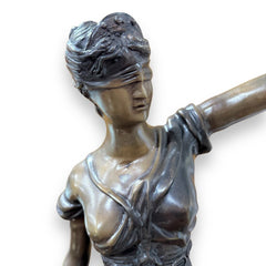"Lady Justice" also Greek Goddess Themis of Earth & Law Bronze Statue on Marble Pedestal Sword & Scales 15Wx30H