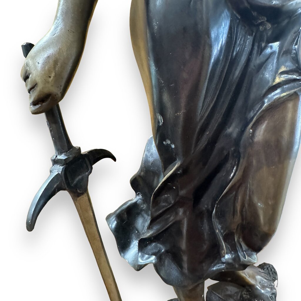 "Lady Justice" also Greek Goddess Themis of Earth & Law Bronze Statue on Marble Pedestal Sword & Scales 15Wx30H
